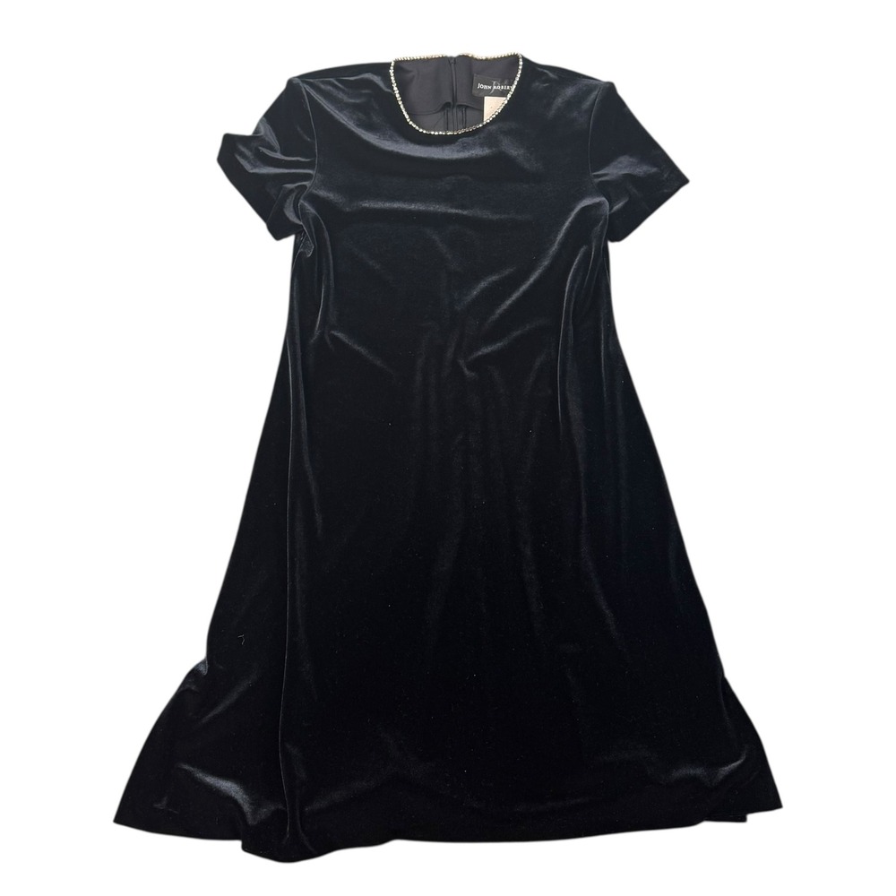 Vintage John Roberts Black Velvet Rhinestone Neckline Shift Dress Size 10 728